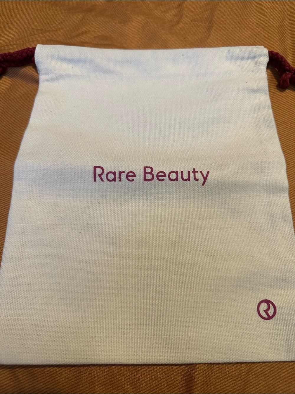 Rare Beauty White Canvas Drawstring Pouch with Berry set of 6 bags